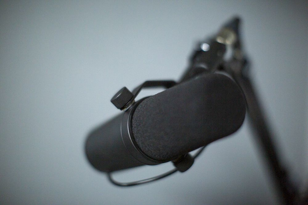Podcast microphone on a boom arm